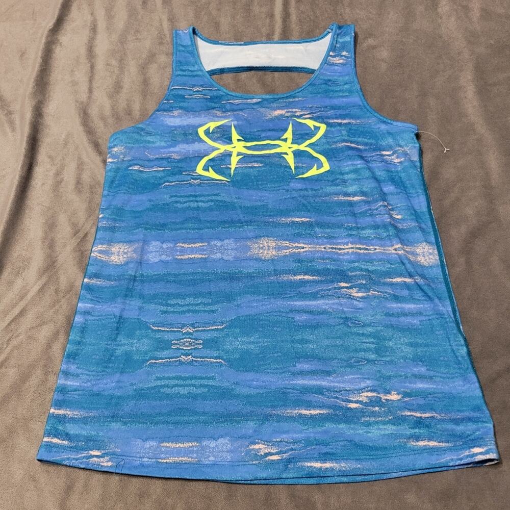 Under Armour Tank Top Womens Small Blue Hook Logo Heat Gear‎ Back Cut Out Shirt